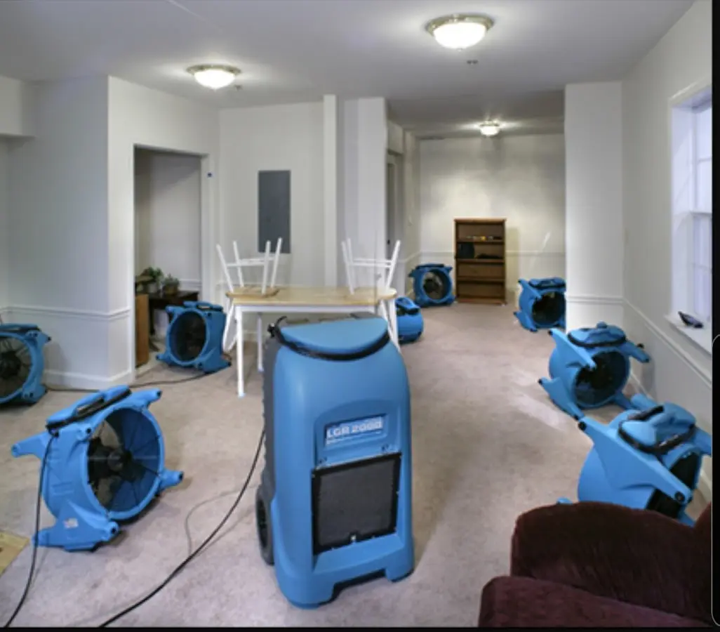 Air movers and dehumidifier setup for Water Damage Restoration in North Huntingdon